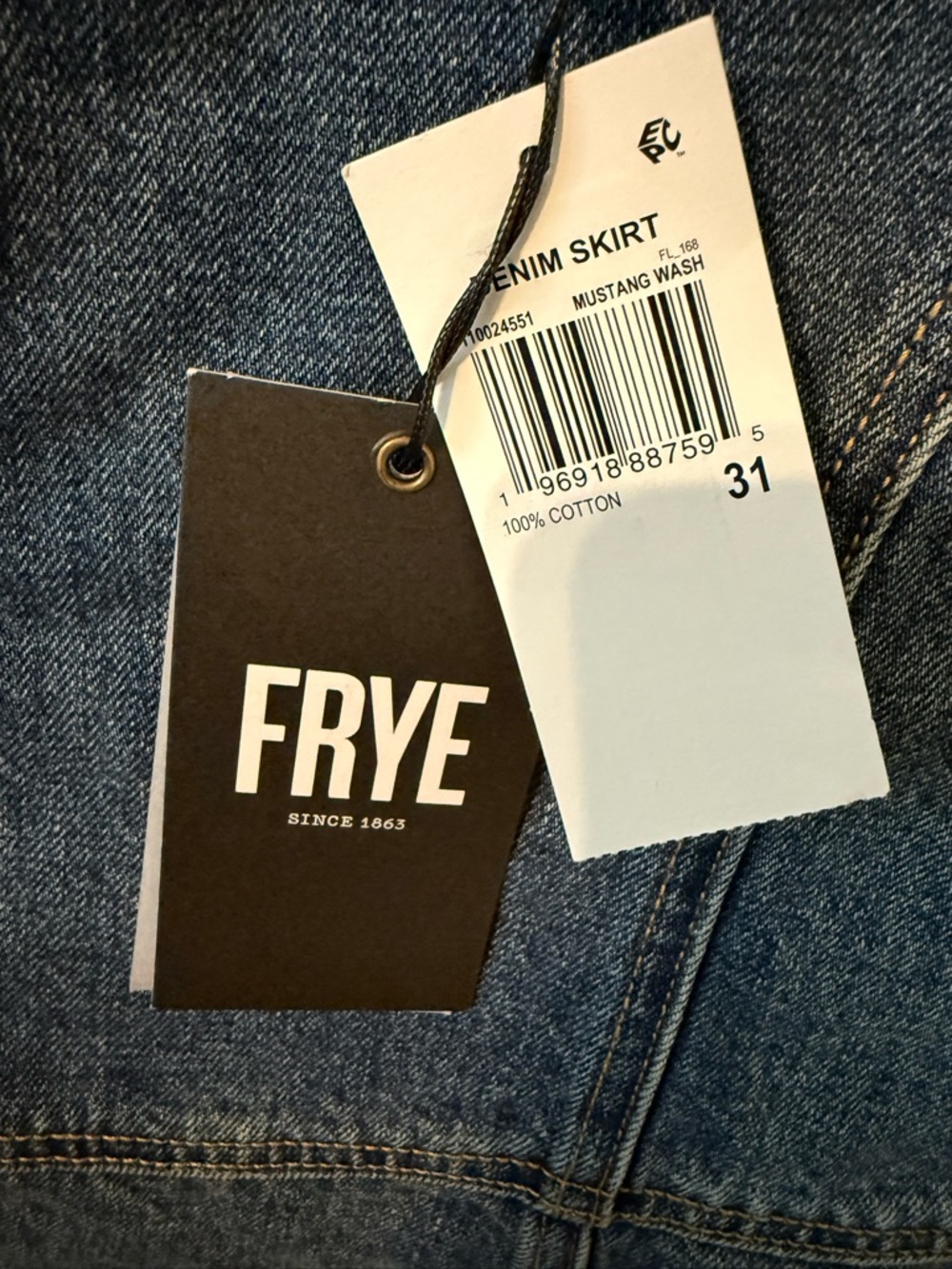 NWT FRYE Women's Flounce Hem Blue Denim Jean Mini Skirt Size 31 Mustang Wash - Picture 2 of 6